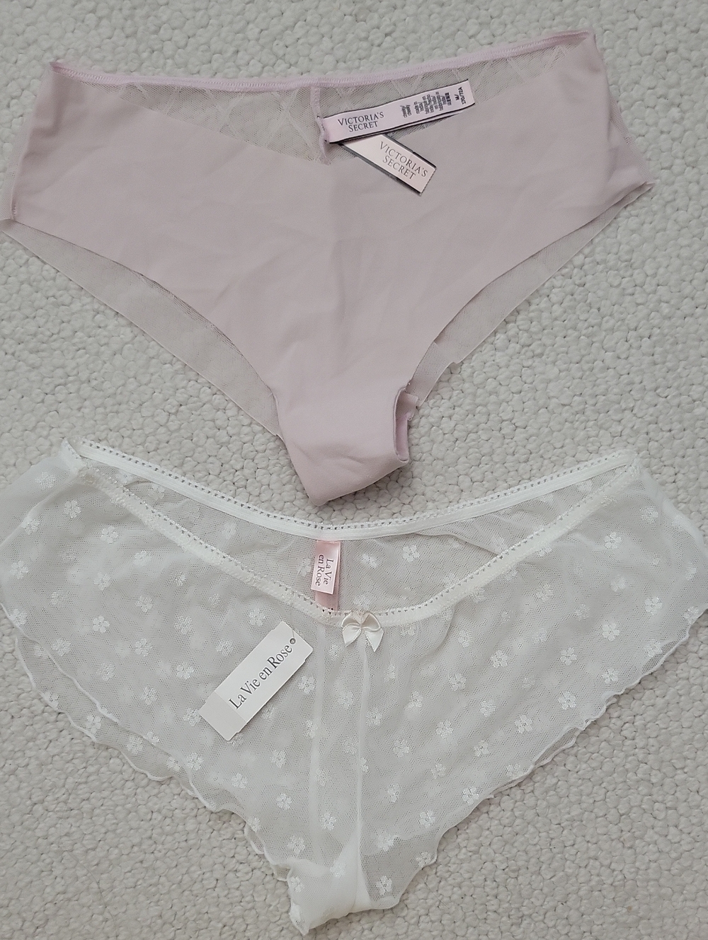 Victoria's Secret Light Pink & White La Vie en Rose Panty Set